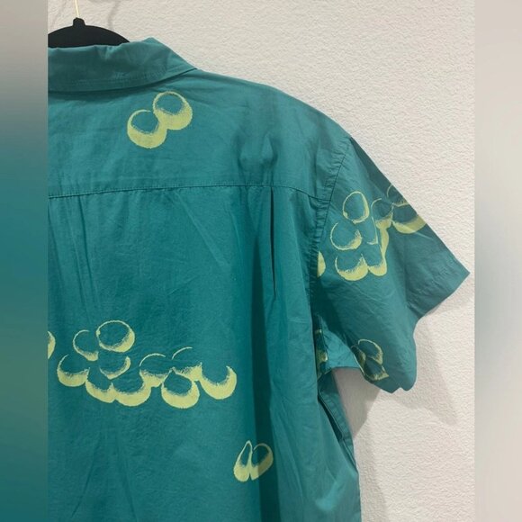 Obey 100% Organic Cotton Bubble Mens Turquoise Teal Blue Button Up Shirt L - Picture 8 of 11